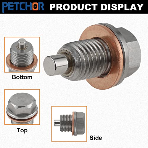 Petchor M16*1.5 Stainless Steel Engine Magnetic Oil Drain Plug, Magnetic Oil Pan Plug, Engine Pan With Copper Crush Washer & Neodymium Magnet Compatible With Subaru, Mini Or M16X1.5 Models #TOP4