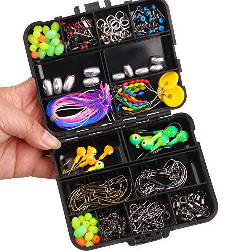Fishing Accessories Kit Fishing Tackle Box With Tackle Included Fishing Gear Fishing Hooks Swivel Snaps Sinker Weights Fishing Bobbers Beads For Freshwater Saltwater 174Pcs #TOP6