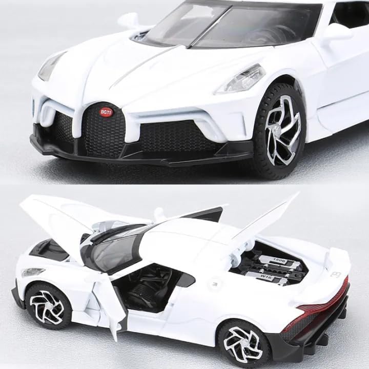 Image of 1:32 Bugati La Voiture Noire Alloy Diecast Pullback Metal Car Toy with Sound Light & Opening Doors - Great Gift Toy for Kids | Color as per Stock