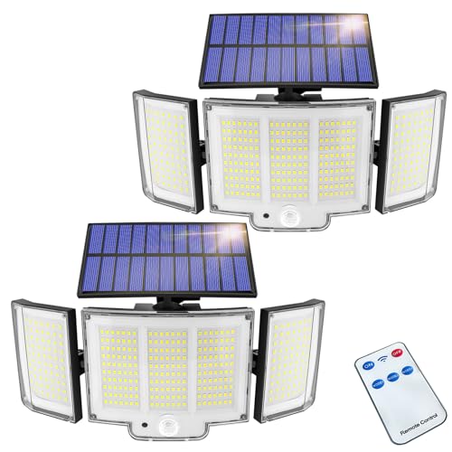 Solar Motion Sensor Security Light Outdoor - 2 Pack, 348LED 2000LM IP65 270°, 3 Modes Wireless Wall Mounted Garden Lights With Motion Detection