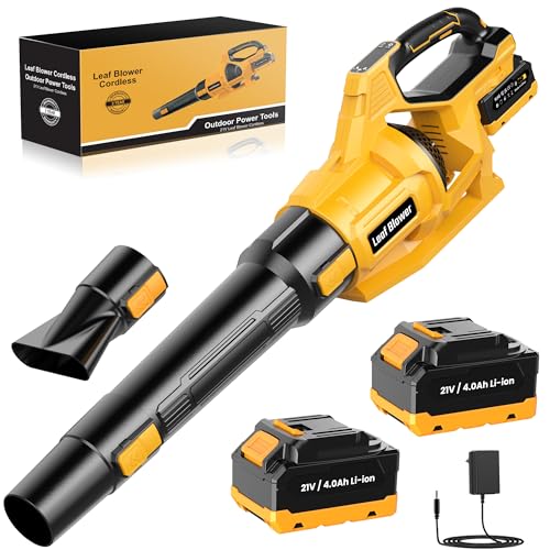 JYGMPRO 21V Laubbläser Akku - Elektrischer Laubbläser mit 2 Akkus 4,0 Ah, 2 Verlängerungsdüsen, 3 Einstellbare Geschwindigkeiten, Schultergurt für Gartenreinigung, Staub und Auto
