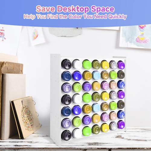 Image of 49 Holes Acrylic Paint Storage Organizer for 2 oz Craft Paints, Craft Paint Bottle Storage Rack Stand, Vertical Acrylic Paint Organizer Holder, Crafts Paint Storage Tower for Apple Barrel, Folkart
