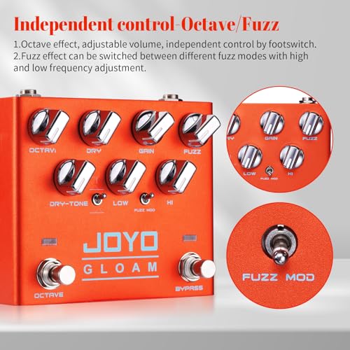Image of JOYO Bass Sub Octave & Fuzz Guitar Pedal, 7-Knob Control with Dry /Wet Blend, Dual Fuzz Modes & Independent Octave /Channel Footswitches, Bypass (GLOAM R-29)