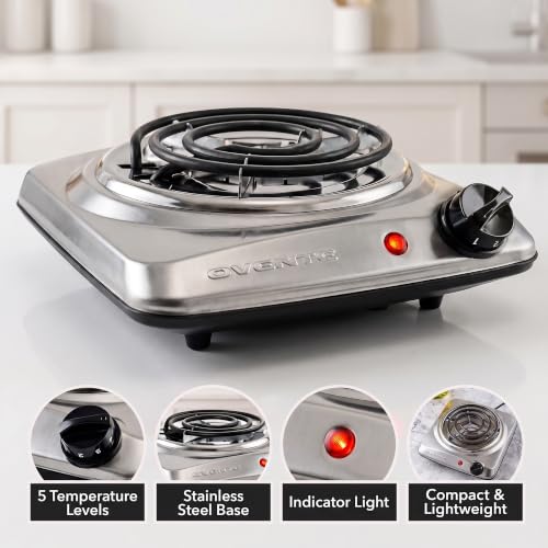 Image of OVENTE Electric Hot Plate, 1000W Single Burner, 6-Inch Coil, Silver BGC101S (Pack of 10)