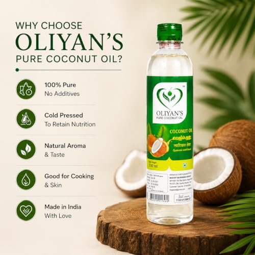 Image of OLIYAN'S Kerala Pure Coconut Oil, 500 ml | 100% Pure Cold Pressed, Edible, Hair & Skin Care, No Chemicals