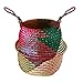 Produktbild natürliche Seegras Bauch Korb Panier Hand gewebt Korb mit Griff faltbare Pflanze Blumentopf Spielzeug Wäscherei Lagerung Veranstalter Picknick Strandtasche - groß