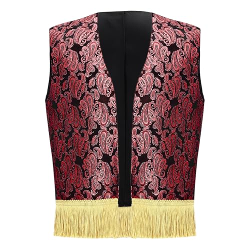 Hedmy Boys Arab Prince Clothing Print Fringed Open Waistcoat Kids Daily Wear Vest