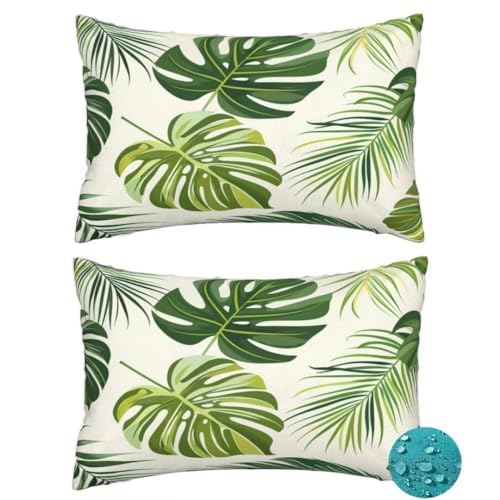 Outdoor Kissen Wetterfest 2 Stück Beige Kissenbezug 40x60 cm, Rechteckig Gartenkissen Deko Outdoor Sitzkissen Wetterfest, Kissenbezüge Pflanze...