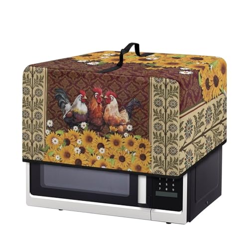 Image of Microwave Oven Dust Cover Air Fryer Toaster Oven Protector, Stain-Resistant Small Appliances Cover, S, 18.25 x 14.5 x 11 Inches, Rooster Chicken Sunflower Daisy