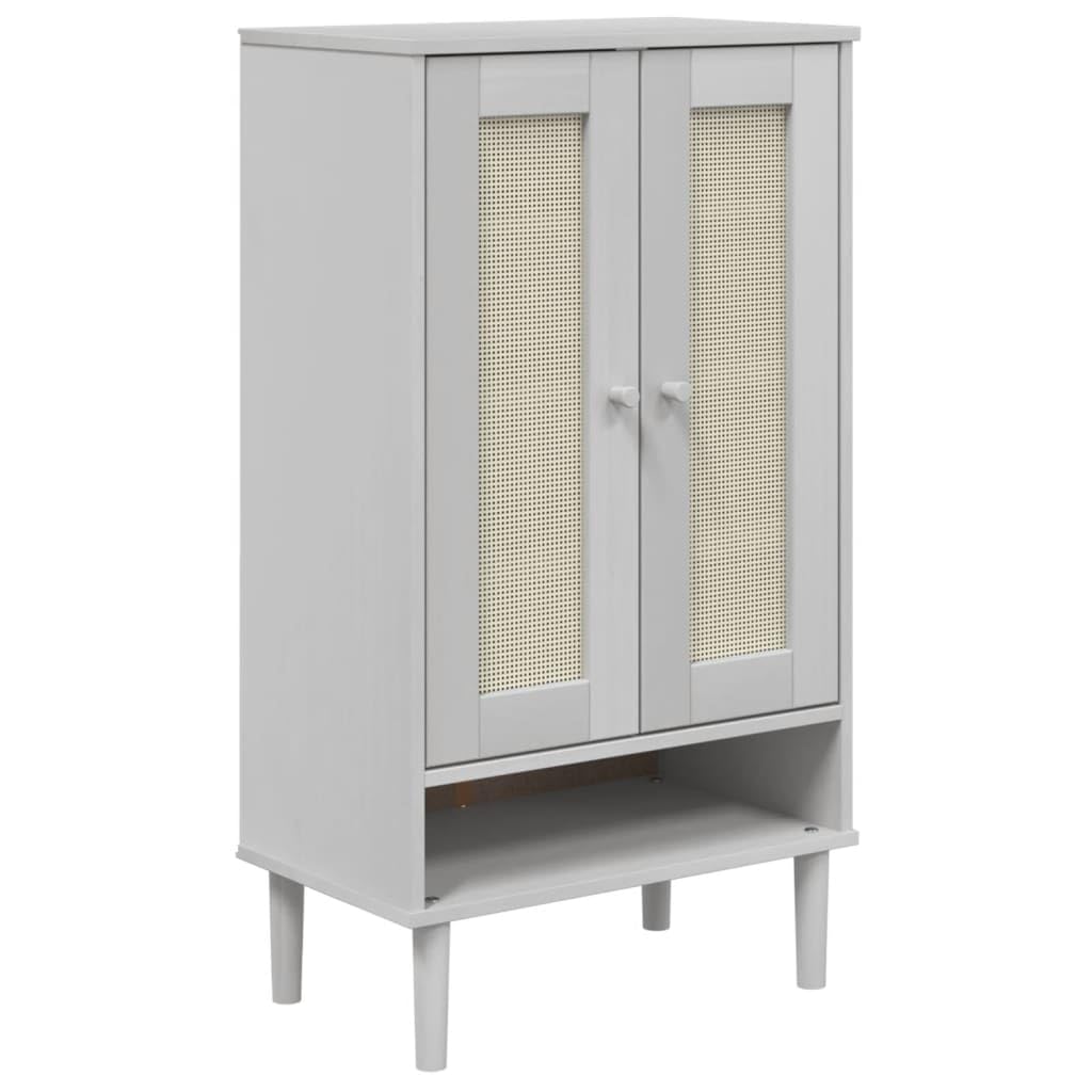 vidaXL Zapatero SENJA Aspecto ratán Madera Maciza Blanco 59,5x35x107cm
