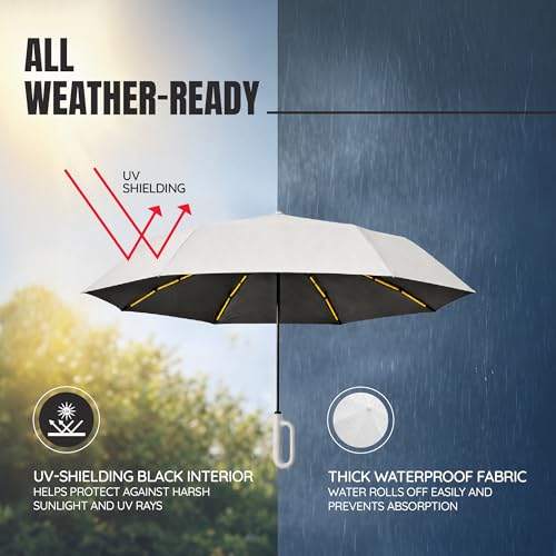 Image of Robustt Auto Open Clutch Umbrella with Carabiner Hook Handle, (Beige)| Double Fibreglass Wind-Resistant Frame |for rain & Sun Protection| Lightweight & Compact