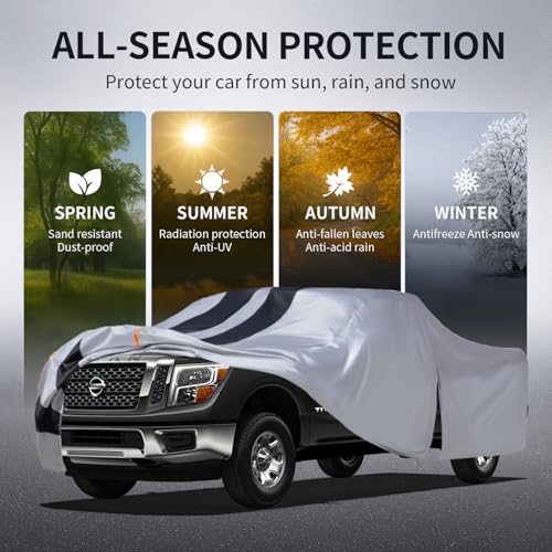 Image of Nissan Titan Truck Cover Custom Fit 2015-2026 Crew Cab Short Bed(5.5'-5.6') with Door Zipper, 10 Layer Outdoor Pickup Truck Cover Waterproof All Weather,Car Tarp for Wind Dust Sun Protection.