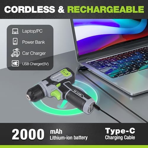 WORKPRO 8V Cordless Drill Driver Set, Electric Screwdriver 3/8" Keyless Chuck, Max Torque 12 N.m, 2 Ah Battery with 21 Pcs Accessories and Single Layer Stack & Carry Box, Ideal for Home DIY Project 4 WORKPRO 8V Cordless Drill Driver Set, Electric Screwdriver 3/8" Keyless Chuck, Max Torque 12 N.m, 2 Ah Battery with 21 Pcs Accessories and Single Layer Stack & Carry Box, Ideal for Home DIY Project - Image 4