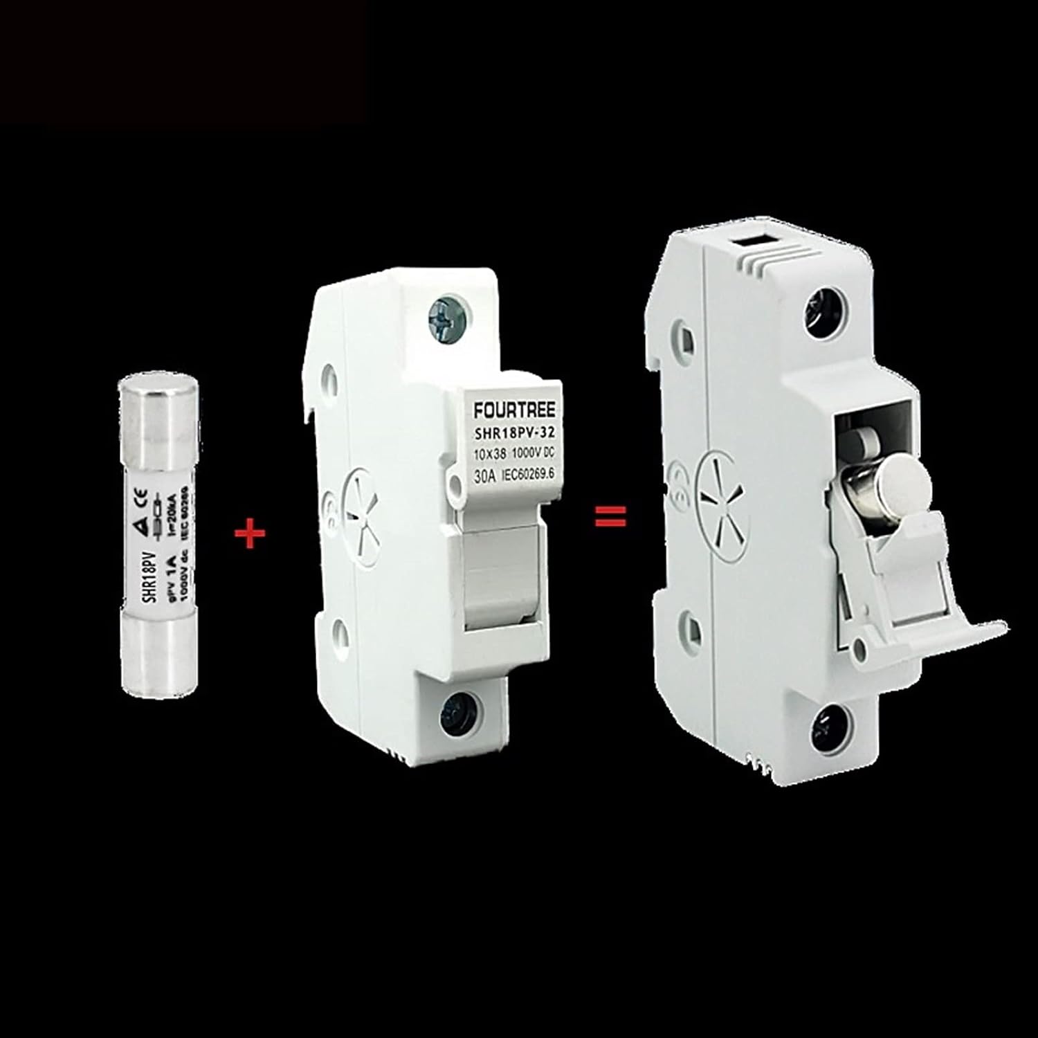 OWAHO 1Set Fuse Holder with 10 * 38mm DC 1000V 1A 3A 5A 10A 15A 20A 25A 32A for Solar System Protection PV BAT Fuses(10a)