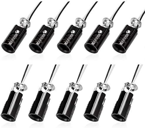DiCUNO E12 Lamp Holder with 8 Inch Wire Lead, UL Listed, Phenolic, 10-Pack
