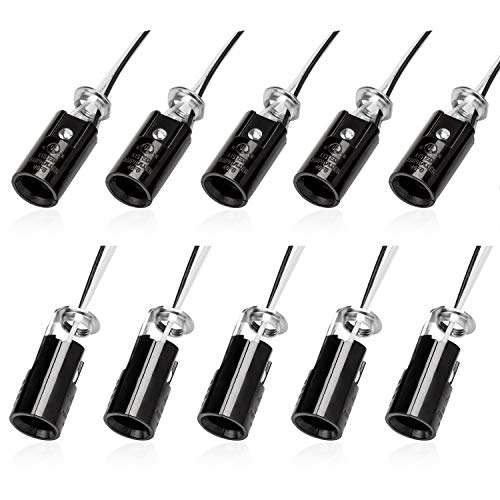 DiCUNO E12 Lamp Holder with 8 Inch Wire Lead, Candelabra Base Light Socket for E12 Incandescent LED Light Bulb, UL Listed, Keyless Phenolic, 10-Pack