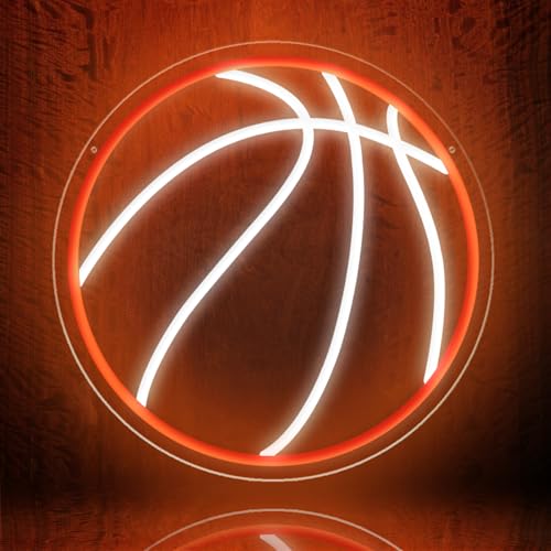 Image of Basketball Neon Sign, 12.6 inchx12.6 inch Basketball Led Neon Light for Wall Decor, Powered by USB with Dimmable Switch, Wall Decor Aesthetic for Room Bedroom, Sports Decor
