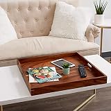 Walnut Brown Serving Tray - 24x24 inches, Extra Large Ottoman Tray, Solid Wood Non-Warping, Coffee T