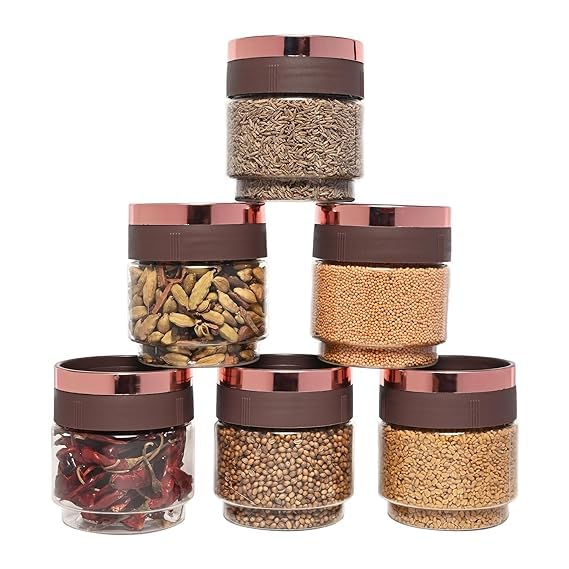 Radhehsyam enterprises Pastic (SET OF 4) Stackable Containers for Kitchen with Lid Storage Jar Easy to Clean Airtight Canister Wide Mouth Rose Gold Plated 300ml Each, brown (B0CXXXRXZW) Amazon Price History, Amazon Price Tracker