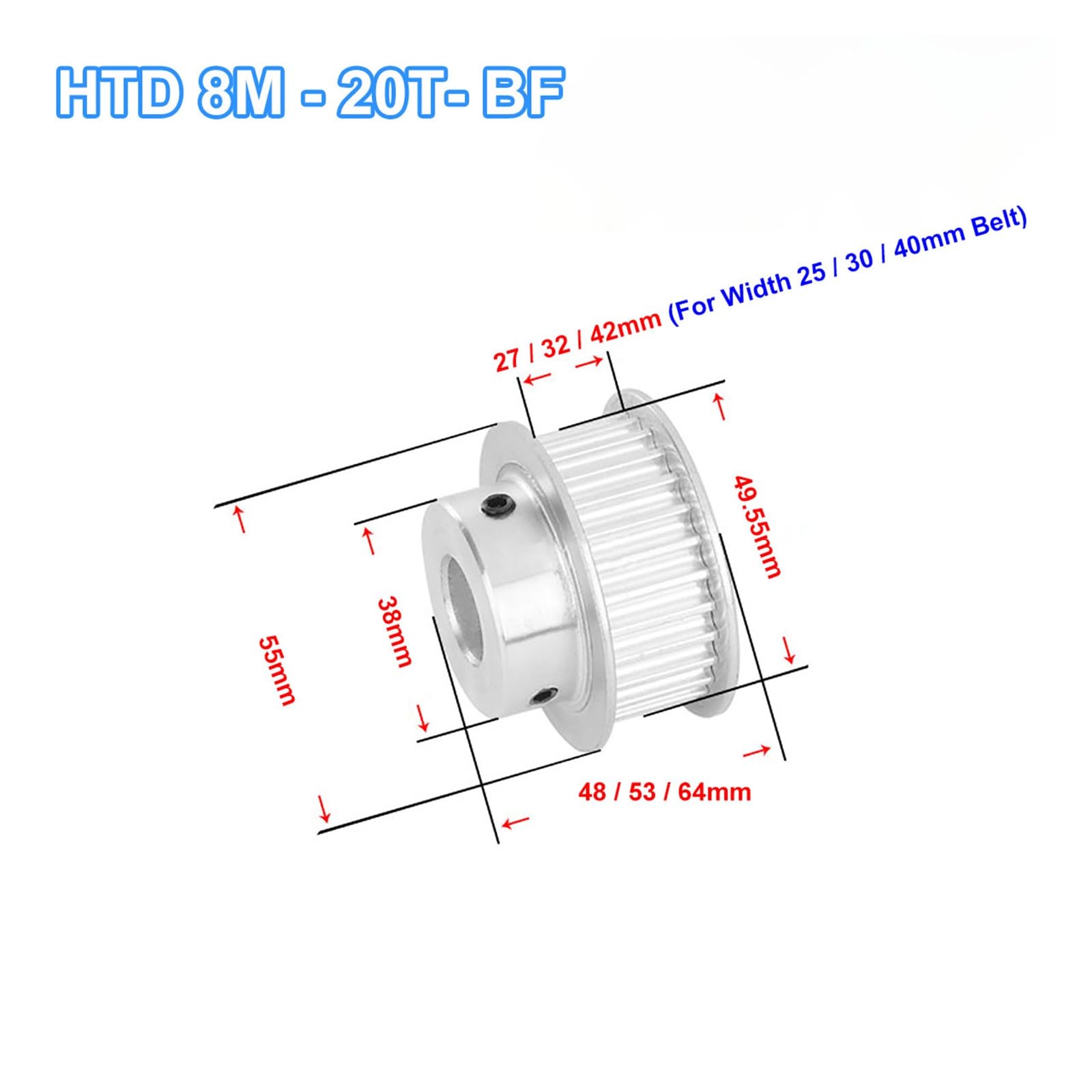 HTD - Zahnscheibe 8M 20 Mm Breit, 32 Zähne Für Zyl. Bohrung