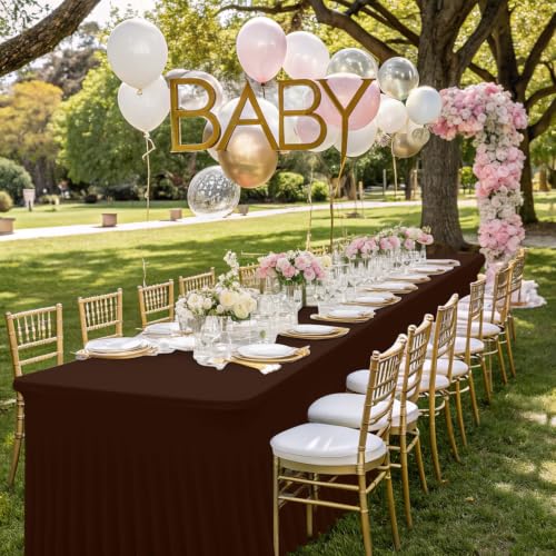 Image of Smiry Spandex Elastic Fitted Table Cloth Skirt for 4FT Rectangle Table | Stretch Washable Table Cloth, Banquet Table Cover for Wedding, Party, Indoor & Trade Shows, (Coffee, 48Lx30Wx30H)