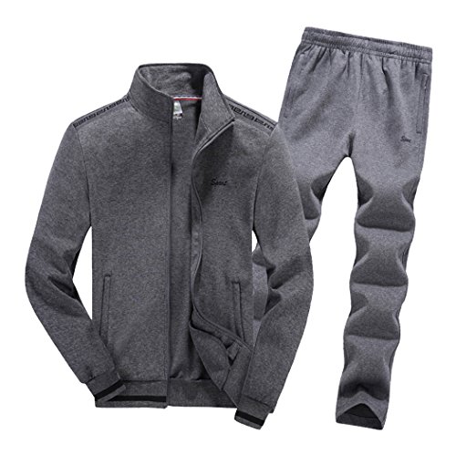 Real Spark Men's Athletic Full-Zip Jogger Sweat Suit Casual Tracksuit Set Activewear Darkgrey XS