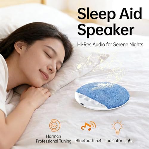 Image of Ultra-Thin Under Pillow Speaker, Bluetooth Sleep Sound Machine with White Noise & Custom Timer, for Side Sleepers, Insomnia Relief, Baby Nursery & Office Focus