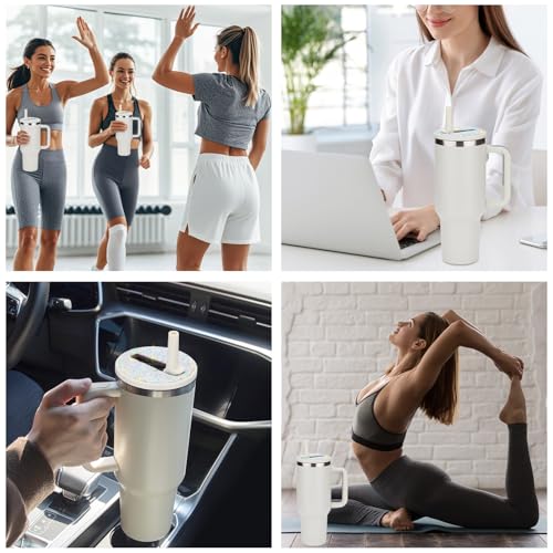SAVORI 30 oz Tumbler Flip Straw Lid Replacement fit for Stanley Quencher H2.0, Rhinestone 30 oz Leak Proof Lid for Stanley Tumber, Non Spill Lids for Stanley Cup (Cream-AB Rhinestone, 30 oz) - Thumbnail 6