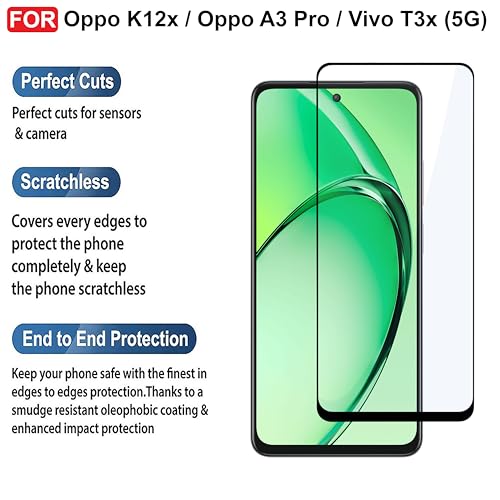 Image of CEDO Tempered Glass for Oppo K12x / Oppo A3 Pro /Vivo T3x (5G) | Screen Protector Full HD Quality Tempered Glass Anti-Scratch Edge to Edge Coverage with Easy Installation Kit (Black)