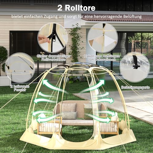 GYMAX Transparentes Pop up Zelt, faltbares Kuppelzelt für 5-6 Personen, durchsichtiges Wurfzelt mit Tragetasche, Bubble-Zelt für Outdoor-Aktivitäten, Sofortzelt wetterfest