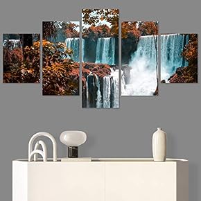 SIGNWIN 5 Panel Canvas Wall Art Mountain Waterfalls...