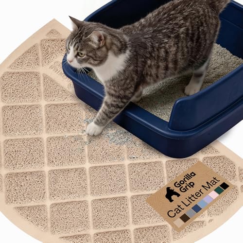 Image of GORILLA GRIP Cat Litter Box Mat, Cushioned Coil Mesh Litter Trapping Mats, Scatter Control Supplies for Less Mess, Phthalate Free, Ultra Deep Catch Grooves, Rinse or Vacuum to Clean, 30x20 Beige
