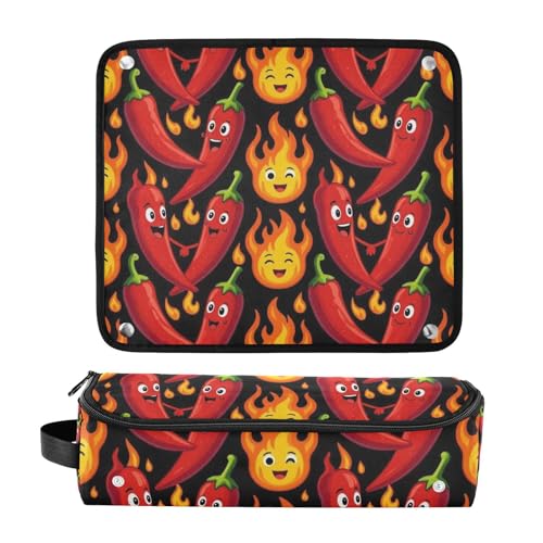Bolsa organizadora y tapete resistente al calor para herramientas de cabello, diseño portátil en negro con pimienta roja picante miniatura 3