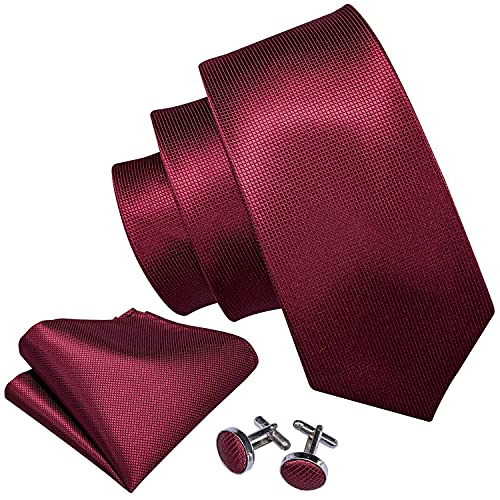 Image of Barry.Wang Plain Men Silk Ties Extra Long Satin Necktie for Wedding Business Handkerchief Cufflinks Set Solid Colors