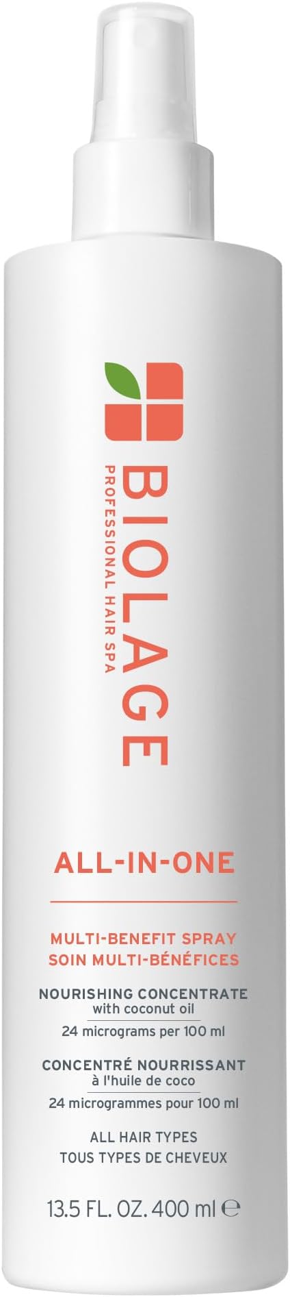 Biolage All-In-One Multi-Benefit Spray - Leave-In Treatment, Heat Protectant, Shine, Frizz Control, For All Hair Types, Coconut Oil, Vegan & Paraben-Free