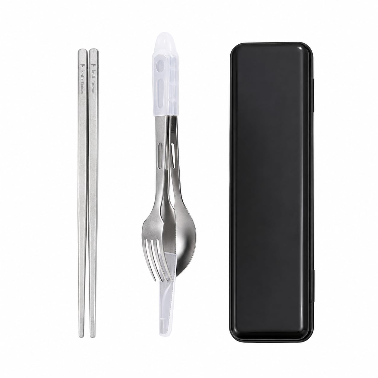 Camping Besteck Set, Outdoor Besteck spülmaschinenfest, Reisebesteck Ultraleicht aus Metall, rostfrei für Wandern & Picknick, チタン + セットカトラリー+ ケース (4019)