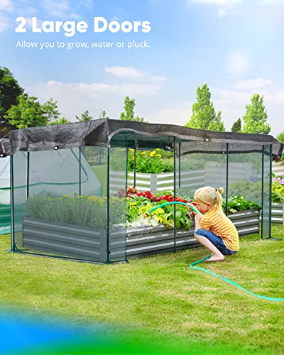 Quictent Galvanized Raised Garden Bed 8X4X1 Ft With Crop Cage Plant Protection Net Tent And Shade Cloth Kit Metal Planter Box Bottomless Planting Vegetables Outdoor Backyard Included T Tags Wing Nuts #TOP3