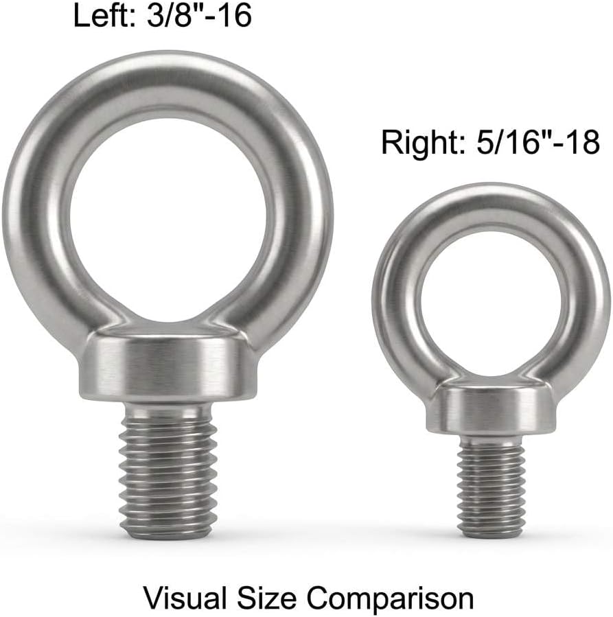 QWORK 3/8"-16 x 1 Machinery Eye Bolts – 20 Pack 316 Stainless Steel Threaded Rings for Mounting, Securing & Rigging