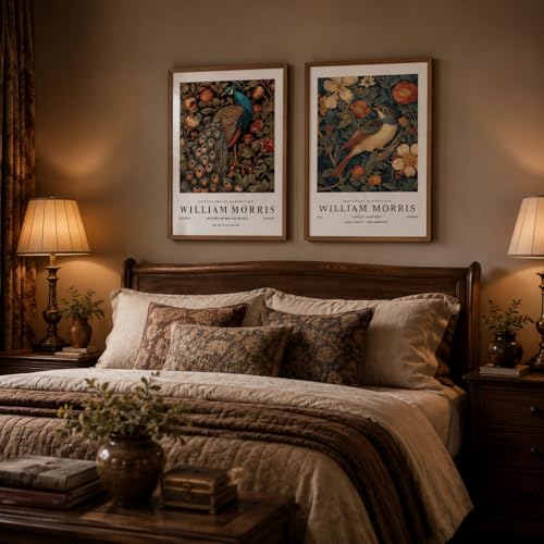 William Morris Peacock and Bird Framed Wall Art, 2 Piece Set, 12x16 by RJETZMU - Used condition - Image 3