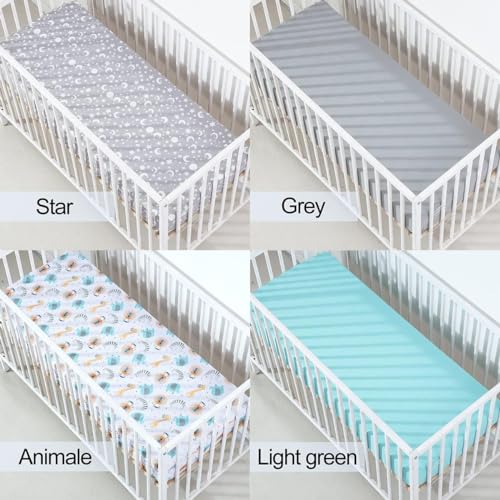Image of Bimocosy Crib Sheets 4 Pack, Baby Crib Sheets Fitted for Boys and Girls Breathable & Snug Fit, Soft Toddler Bed Sheets for Standard Crib Mattress Nursery Daycare Essentials, Starry Safari