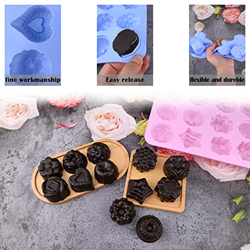 Image of Sakolla 3 Pack Flower Soap Molds, 12 Cavities Different Shapes Silicone Molds for Soap, Lotion Bar, Bath Bombs, Chocolate, Candy