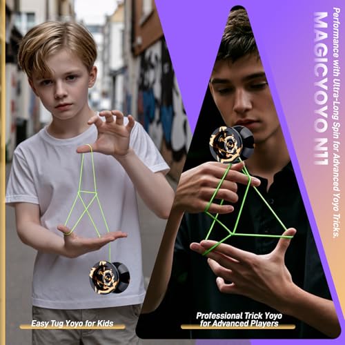 Image of MAGICYOYO N11 Metal Professional Yoyo for Adults, Dual Purpose Unresponsive Yo yo for Stringk Trick, Responsive Yoyo for Kids 8-12 with 12 Yo-yo Strings, Responsive Bearing Kit (Black Golden)