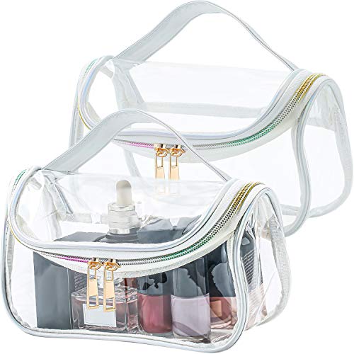 2 Pieces Toiletry Bag Cosmetic Bag Makeup Bag with Pouch Gold Zipper Portable Cosmetic Travel Bag Waterproof Organizer Case Storage Bag for Women and Girls (Laser)