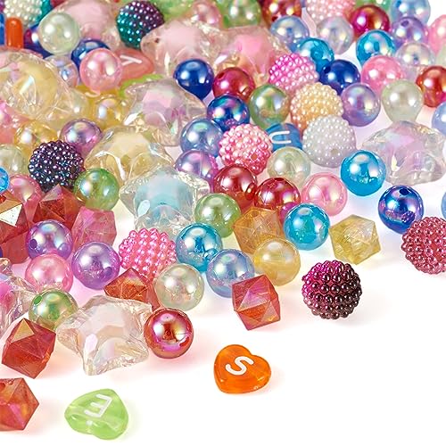 FASHEWELRY 380Pcs Candy Color Acrylic Beads Assorted Cute Star Cube Heart Letter Beads for Bracelets Bubblegum Pastel Pony Pop Bead Bulk for Necklace Key Chains Pens Jewelry Making
