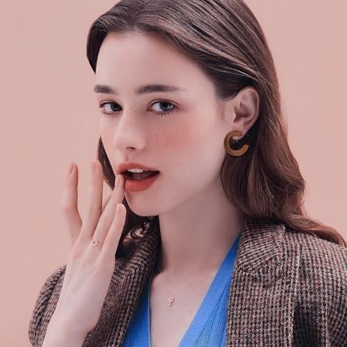 C Wooden Hoop Earrings Vintage Bohemian Nature Wooden Hoop Stud Earrings Natural Lightweight Geometric Retro Earring for Women3