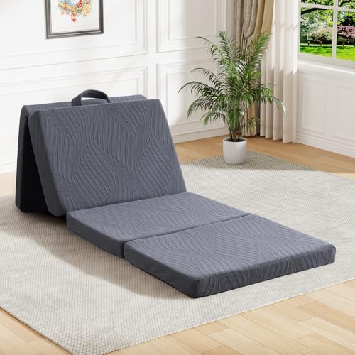 GEMBED Foldable Memory Foam Mattress - 3 Inch Single Waterproof Collapsible Mattress with Washable Cover, Portable Guest Bed Pad, Sleeping Mat for Travel RV Camping Yoga, Non-Slip Bottom,75'x30'x3'