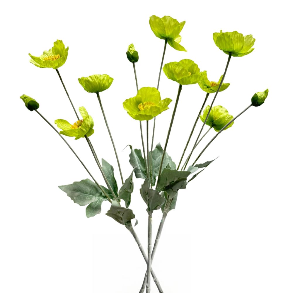 Poppies Flowers Artificial,Ranunculus Artificial Flowers,Silk Flowers with Stems,Faux Flower Stems for Wedding,Party,Garden Outdoor Indoor Decor Flower Arrangements for Table (3, Green) — image 1