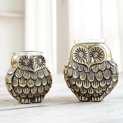 BEHOMA Aluminium Owls with Votives Set of Mother and Child | Statue for Home Decor Tabletop Living Room | Candle Holder Gift Showpiece for Mothers Day, Birthday, Anniversary | Votives Candle Included 8 511z+otgshL