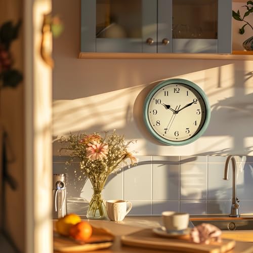 Image of AYRELY Decorative Vintage Wall Clock - 11Inch Silent Non-Ticking Clocks Battery Operated - Classic Decor for Living Room, Farmhouse, Kitchen, Bedroom, Bathroom (Classic Blue)
