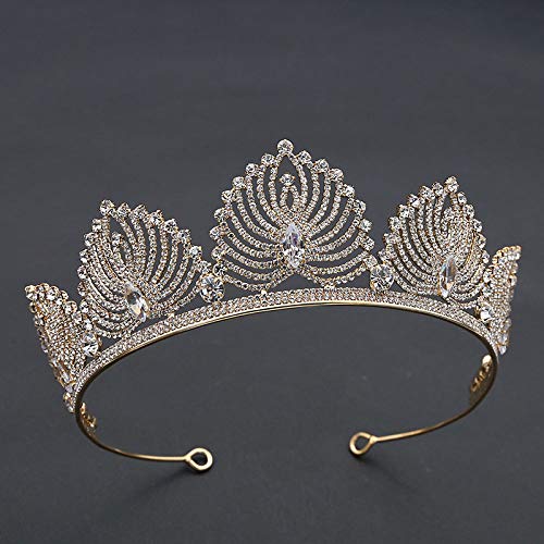 Preisvergleich Produktbild WSXEDC Haarschmuck Für Damen Krone, Märchenprinzessin Königin Krone Goldener Halbkreis Hohle Blattform Kristall Stirnbänder Für Mädchen Haarschmuck Braut Hochzeit Geburtstagsfeier Prom Halloween